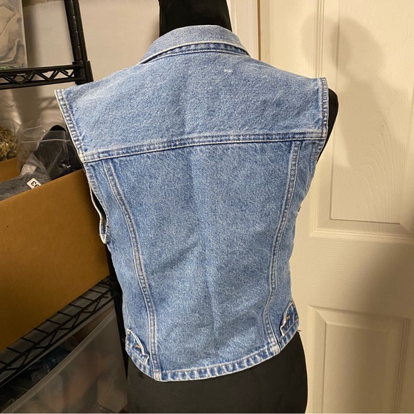 Silver Hawk  Denim Jean Vest Button Down Vest Shirt Chest pockets Shirt Top Vest - Picture 2 of 14